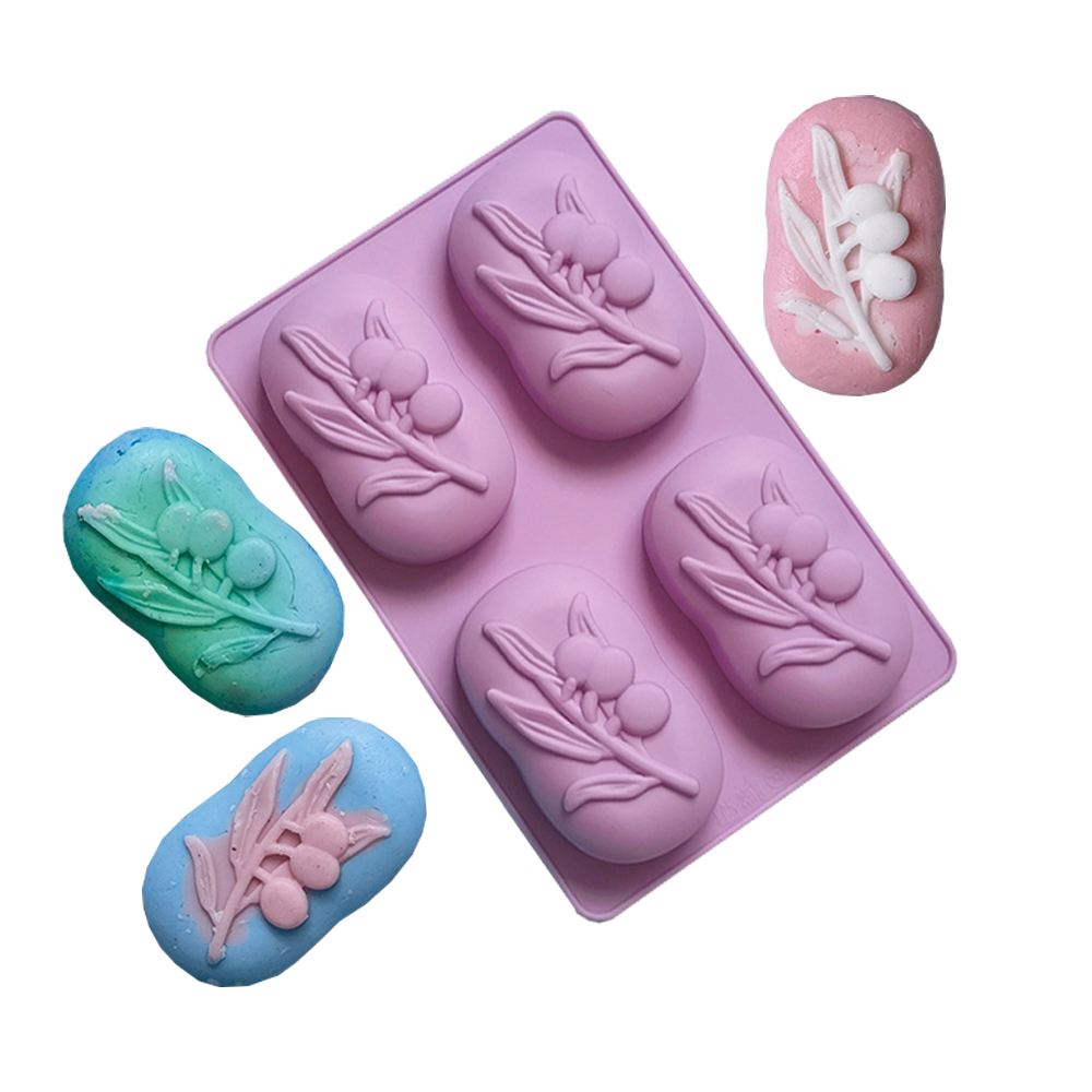 Candle Making Activity - 4 캐비티 타원형 올리브 나무 실리콘