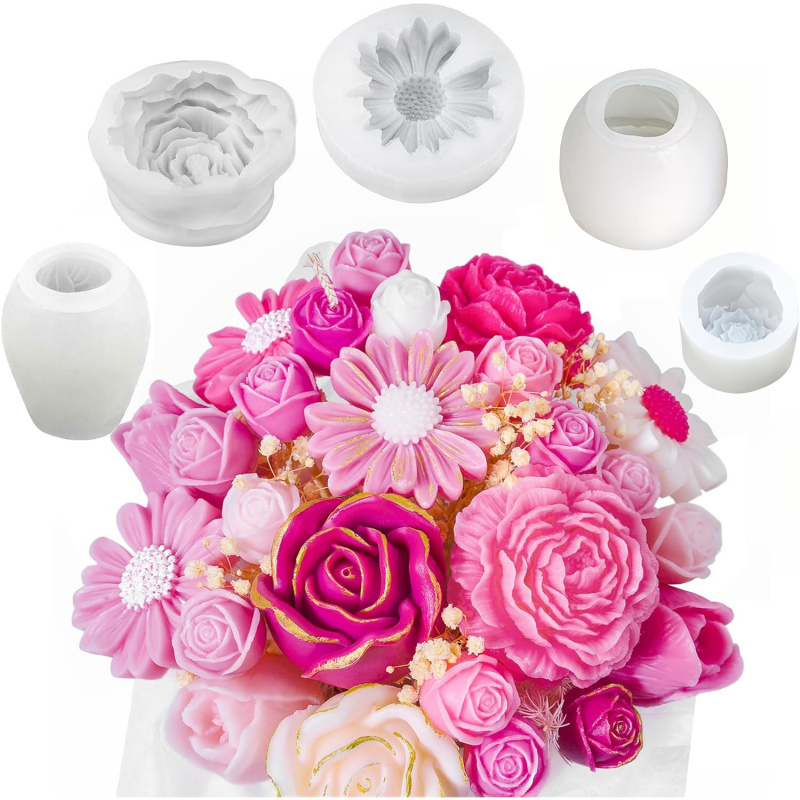 5플라워 캔들 몰드 세트, 3D 꽃무늬 실리콘 캔들 몰 - Candle Making Kit Diy 리뷰 및 가격